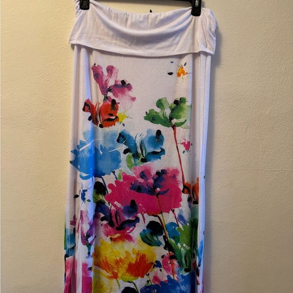 Poliana Plus White Floral Maxi Skirt with Multicolor Watercolor flower 3XL - Picture 2 of 7